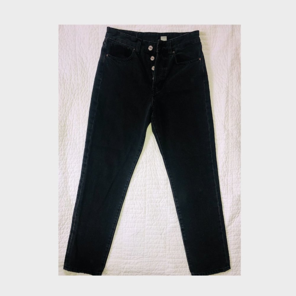 Distressed/High Waisted Black Jeans -by &Denim - Picture 2 of 4